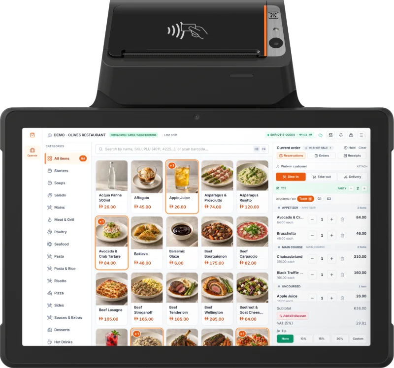 EXO NODES POS tablet with receipt printer