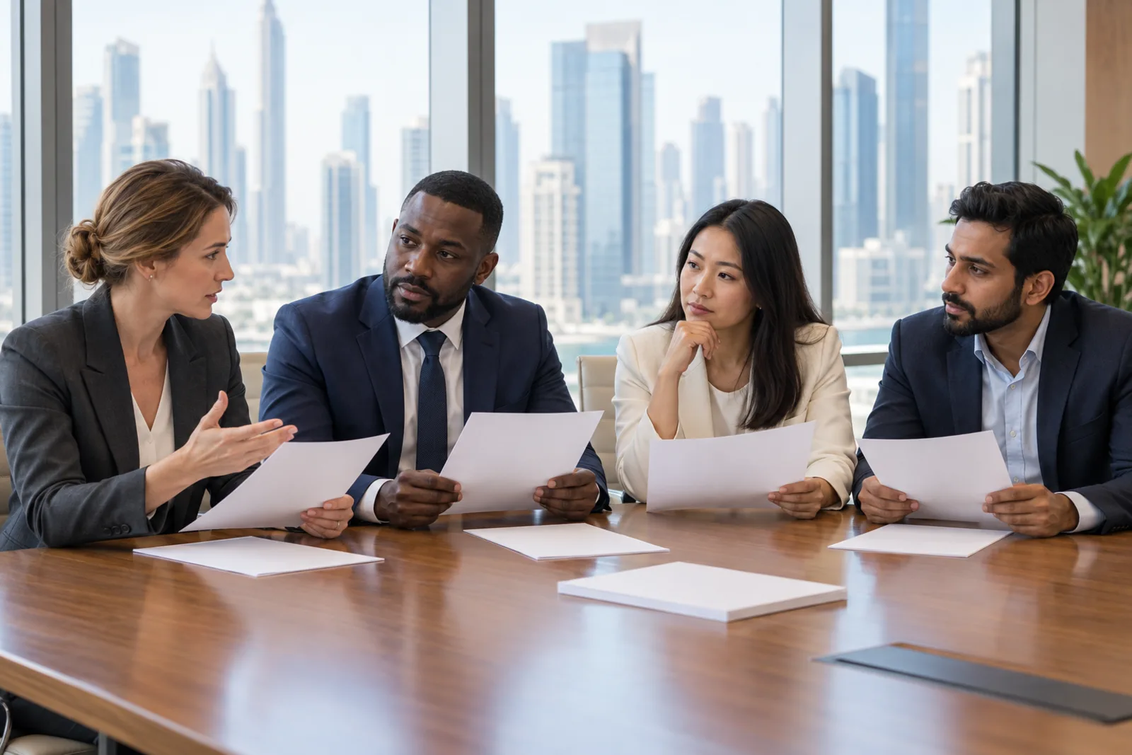 Executives in a meeting around a boardroom table